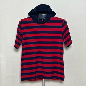 KENJI PL Red and Navy Striped Hooded T-Shirt - size L